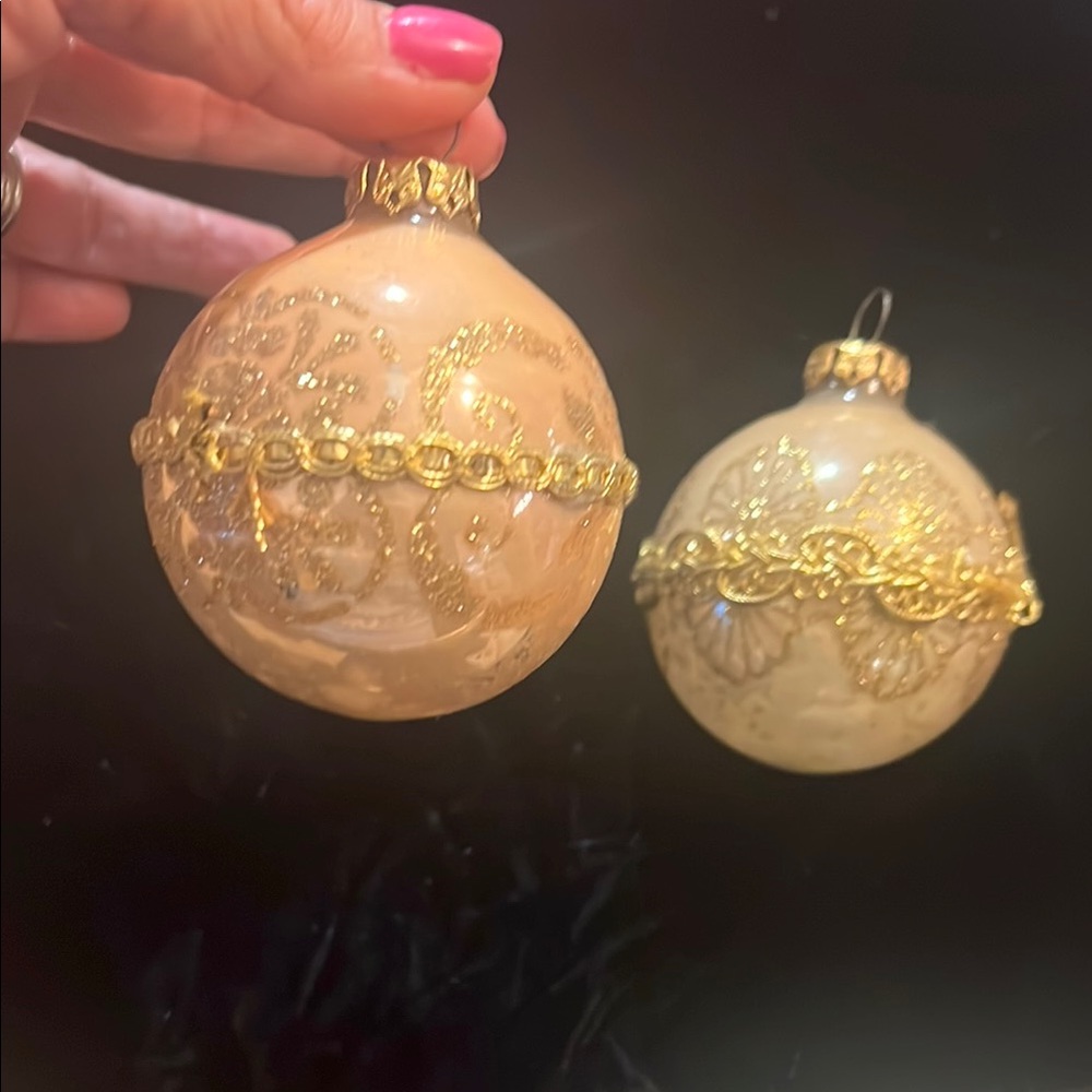 VTG Gold Glass Holiday Ornaments (x2)